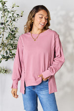 Culture Code Full Size Round Neck Exposed Seam Slit Top - Ladyez