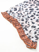Plus Size Leopard Ruffle Trim Long Sleeve Blouse - Ladyez