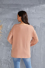 Ribbed Color Block Exposed Seam Round Neck Blouse - Ladyez