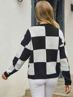 Plaid V-Neck Dropped Shoulder Cardigan - Ladyez