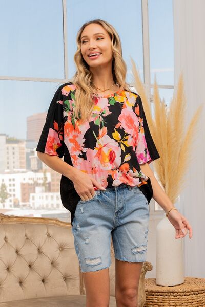 Sew In Love Full Size Floral Round Neck Short Sleeve T-Shirt - Ladyez