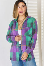 Zenana Plaid Button Up Long Sleeve Shacket - Ladyez