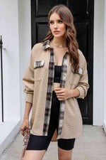 Plaid Button Down Collared Jacket - Ladyez