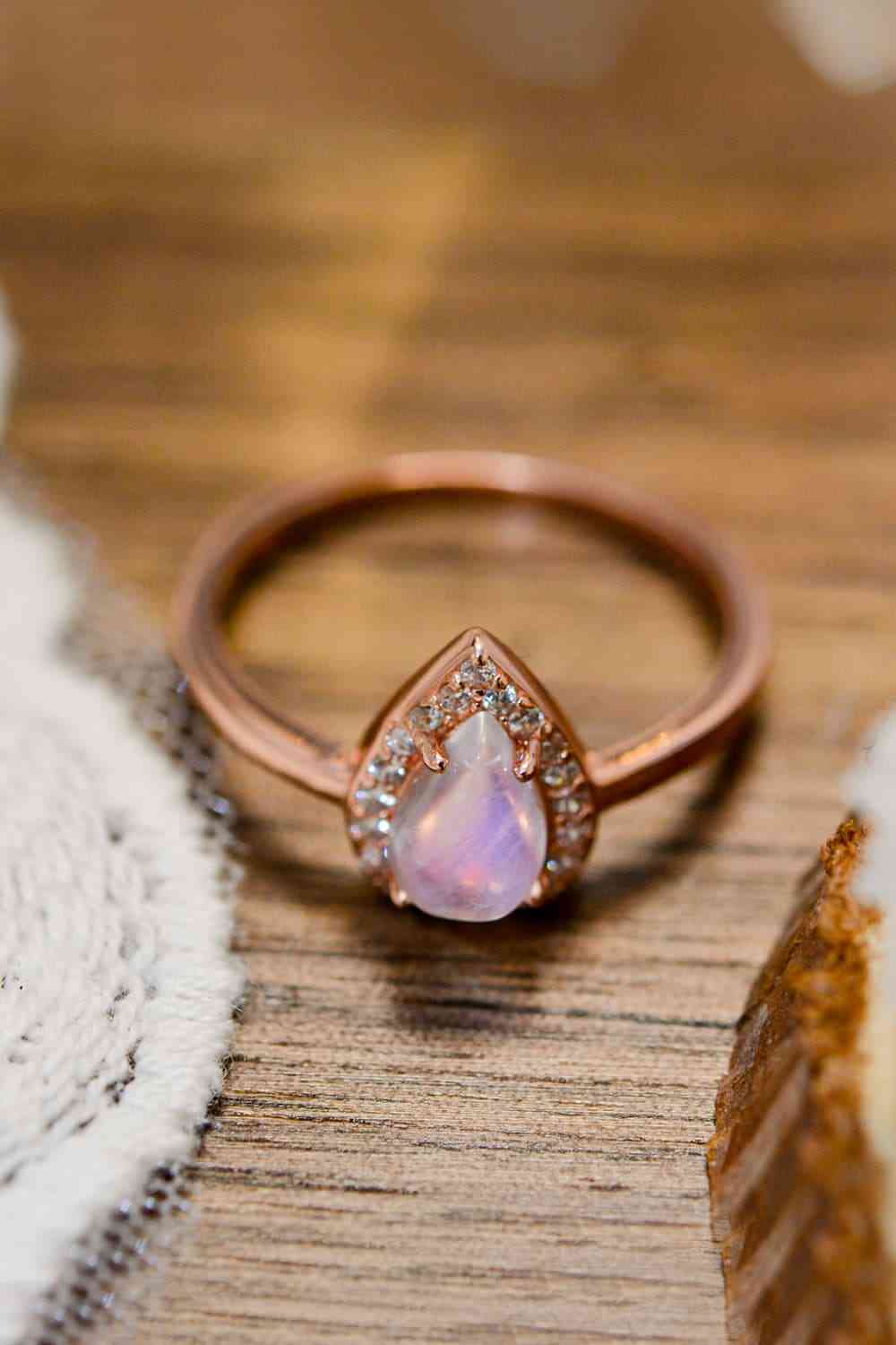 Moonstone Teardrop 925 Sterling Silver Halo Ring - Ladyez