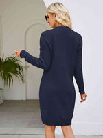 Cable-Knit V-Neck Mini Sweater Dress - Ladyez