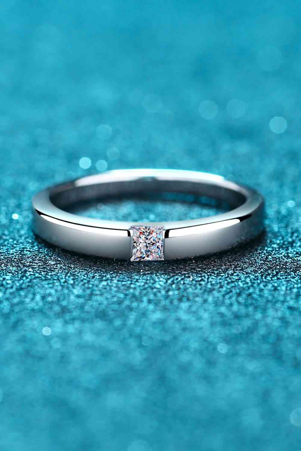 Inlaid Moissanite Rhodium-Plated Ring - Ladyez
