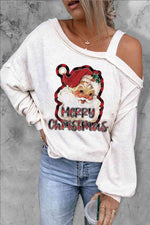 MERRY CHRISTMAS Graphic Asymmetrical Neck Top - Ladyez