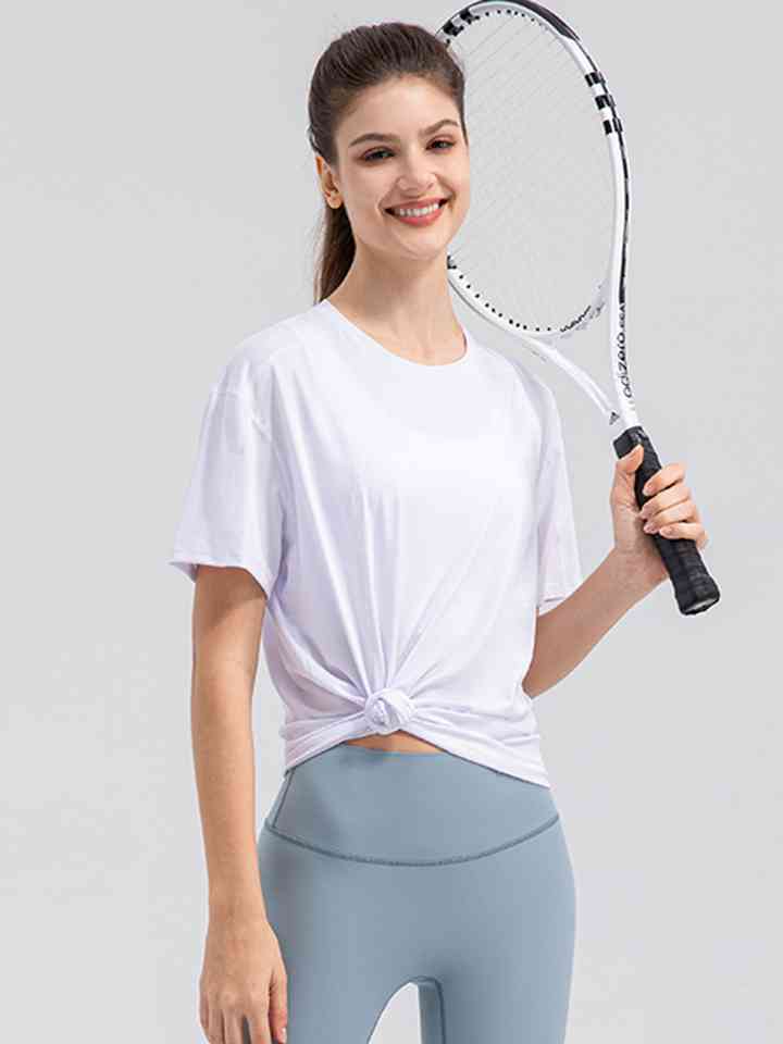 Round Neck Short Sleeve Active Top - Ladyez