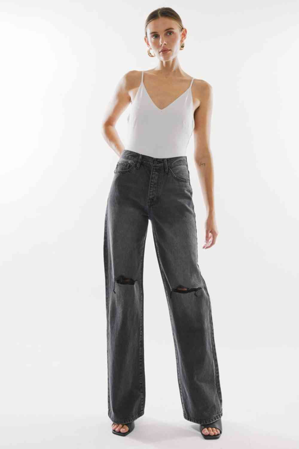 Kancan High Waist Distressed Knee Jeans - Ladyez