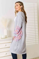 Woven Right Fringe Sleeve Dropped Shoulder Cardigan - Ladyez