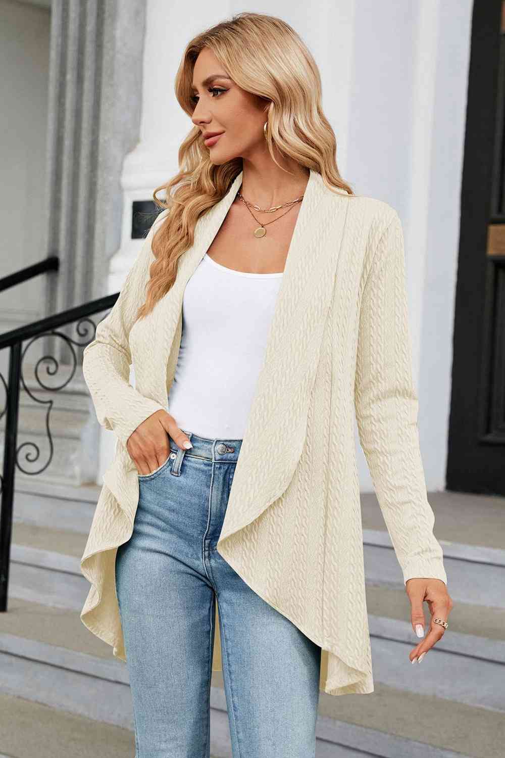 Open Front Long Sleeve Cardigan - Ladyez