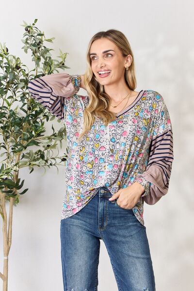Celeste Full Size Animal Print Striped Long Sleeve Top - Ladyez