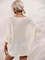 Boat Neck Cuffed Sleeve Slit Tunic Knit Top - Ladyez