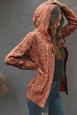 Cable-Knit Fleece Lining Button-Up Hooded Cardigan - Ladyez