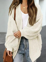 Drop Shoulder Balloon Sleeve Cardigan - Ladyez