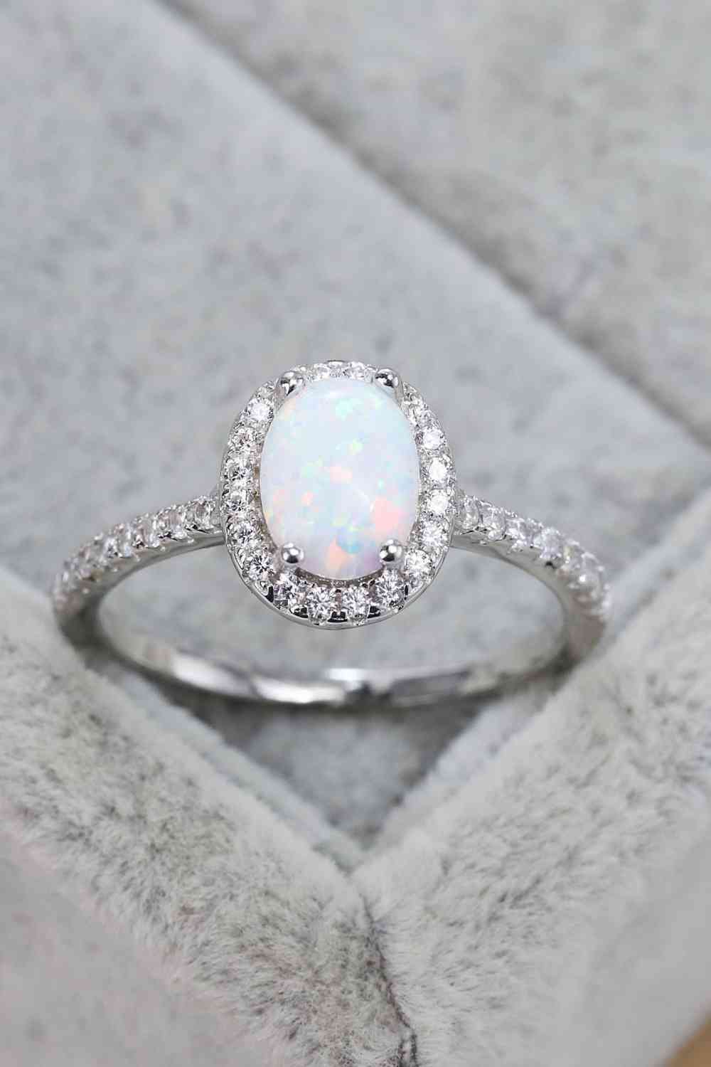 Opal 925 Sterling Silver Halo Ring - Ladyez