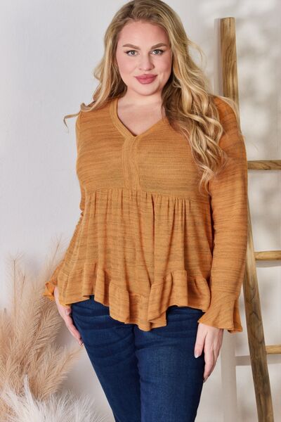 Hailey & Co Full Size V-Neck Flounce Sleeve Blouse - Ladyez