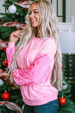 Sequin Round Neck Dropped Shoulder Sweatshirt - Ladyez