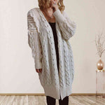 Cable-Knit Open Front Dropped Shoulder Cardigan - Ladyez