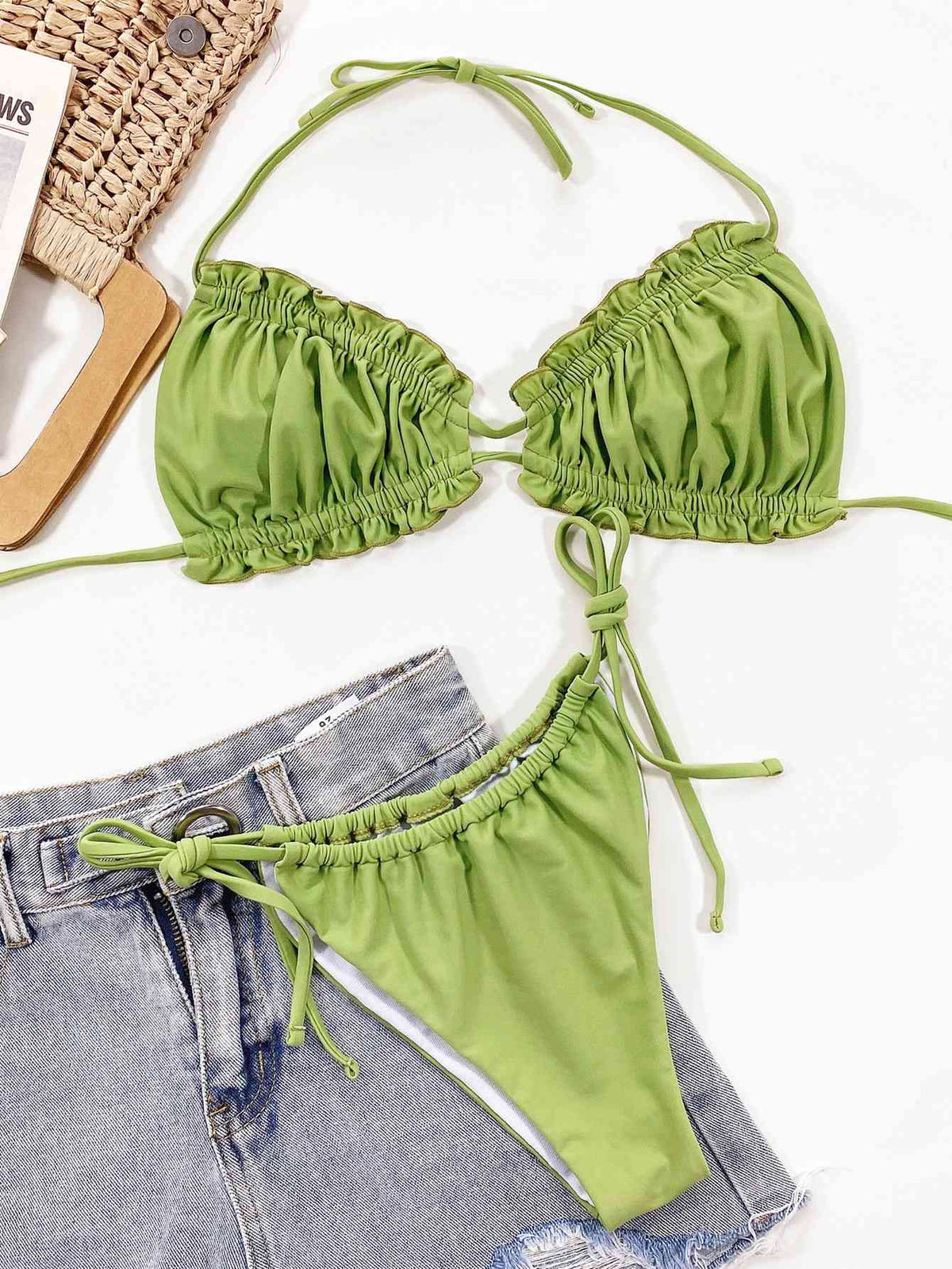 Frill Trill Halter Neck Bikini Set - Ladyez