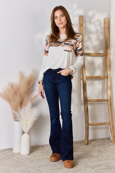 Hailey & Co Full Size Printed Round Neck Blouse - Ladyez
