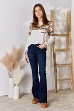 Hailey & Co Full Size Printed Round Neck Blouse - Ladyez