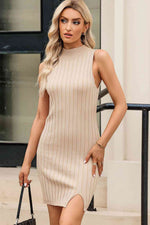 Slit Sleeveless Knit Dress - Ladyez