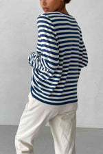 Striped Round Neck Long Sleeve Sweater - Ladyez
