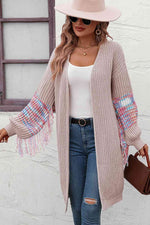 Fringe Sleeve Dropped Shoulder Cardigan - Ladyez