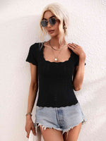Scalloped Hem Square Neck Knit Top - Ladyez