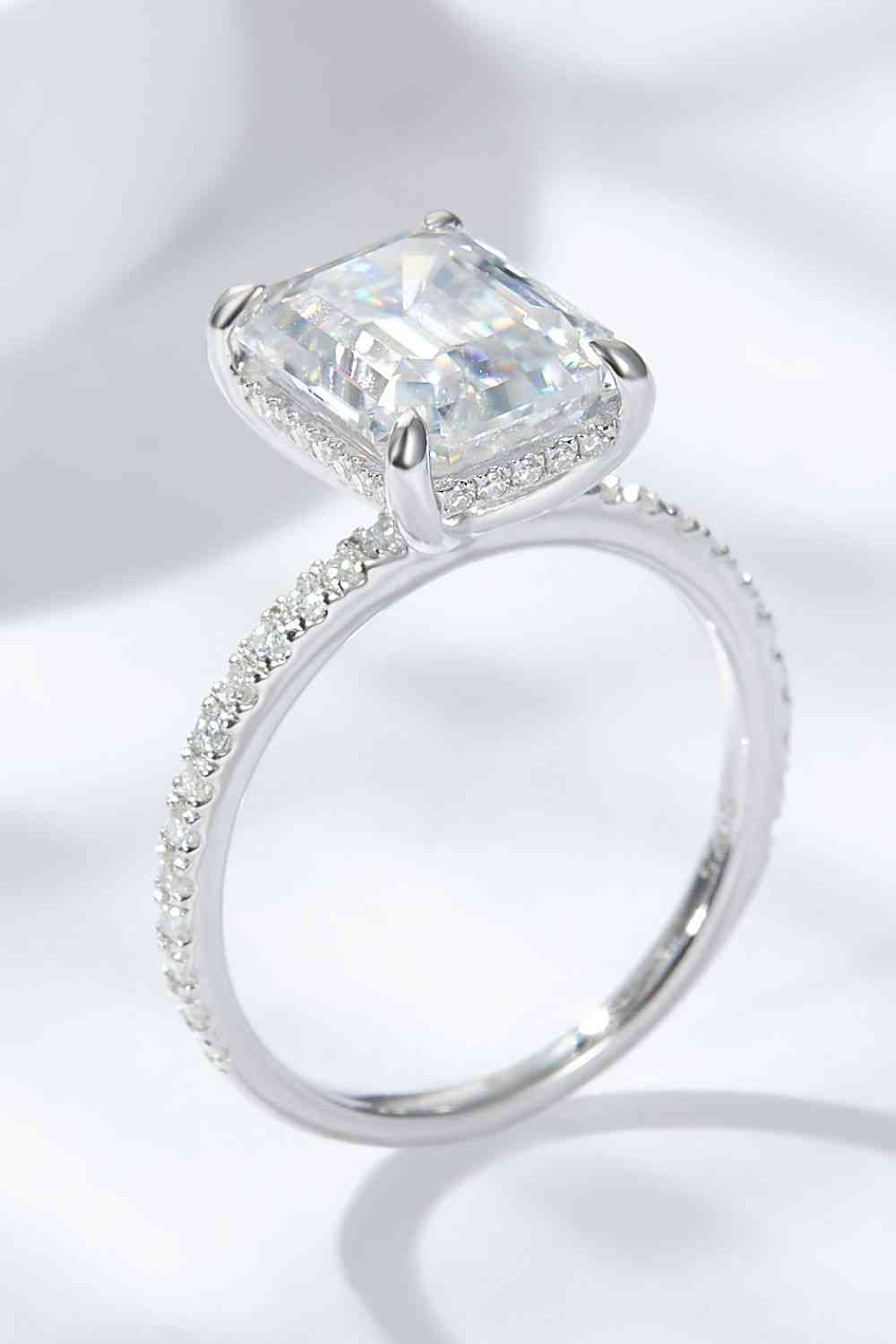 Emerald Cut 4 Carat Moissanite Side Stone Ring - Ladyez