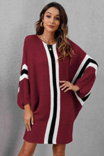 Ribbed Round Neck Long Sleeve Sweater Dress - Ladyez