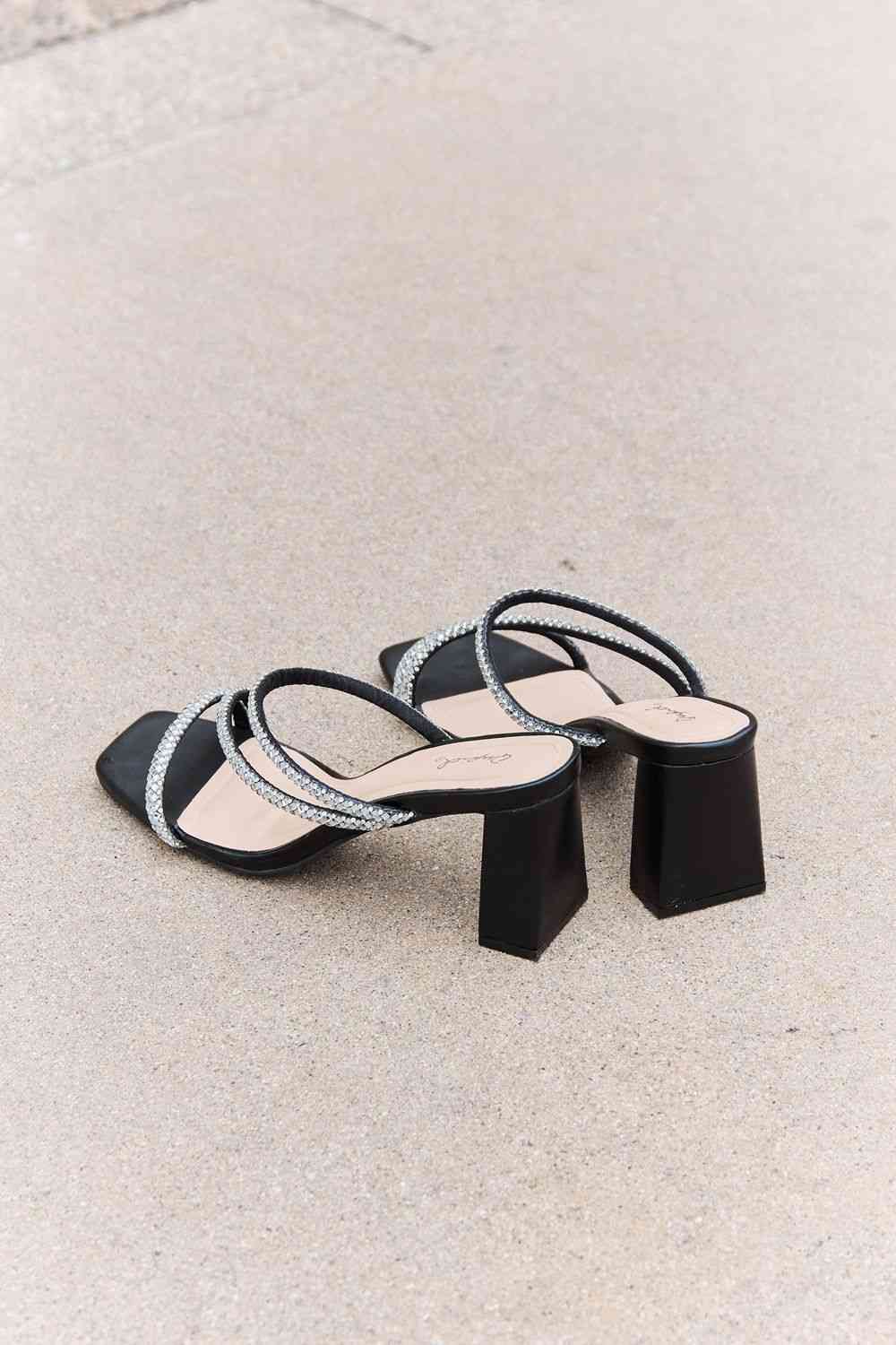 Qupid Level Up Rhinestone Strap Heels - Ladyez
