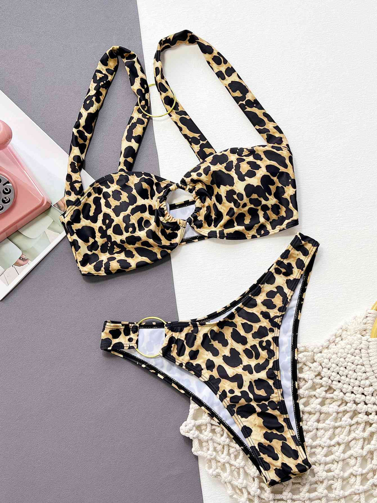 Leopard Ring Detail Bikini Set - Ladyez