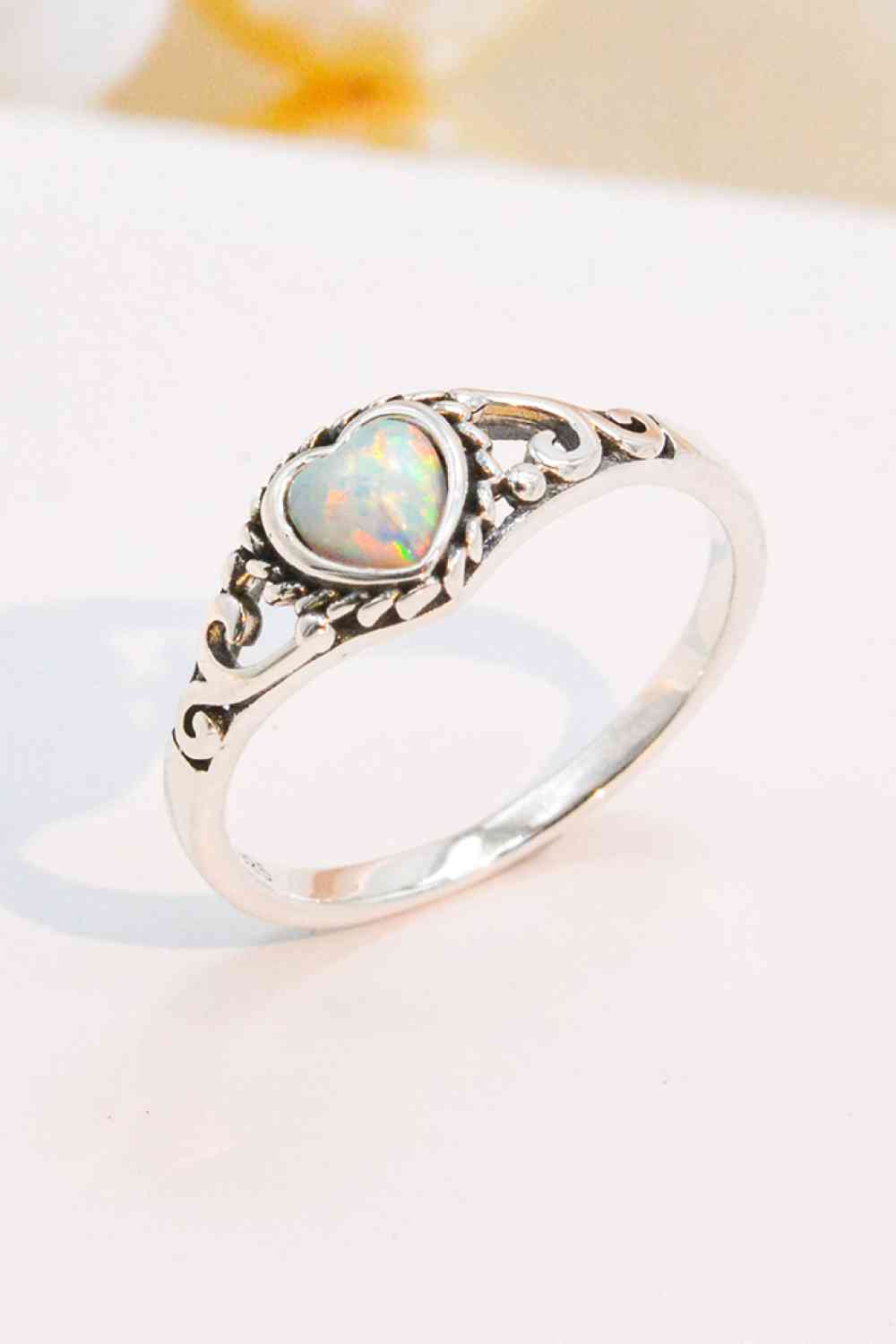 925 Sterling Silver Heart-Shape Opal Ring - Ladyez