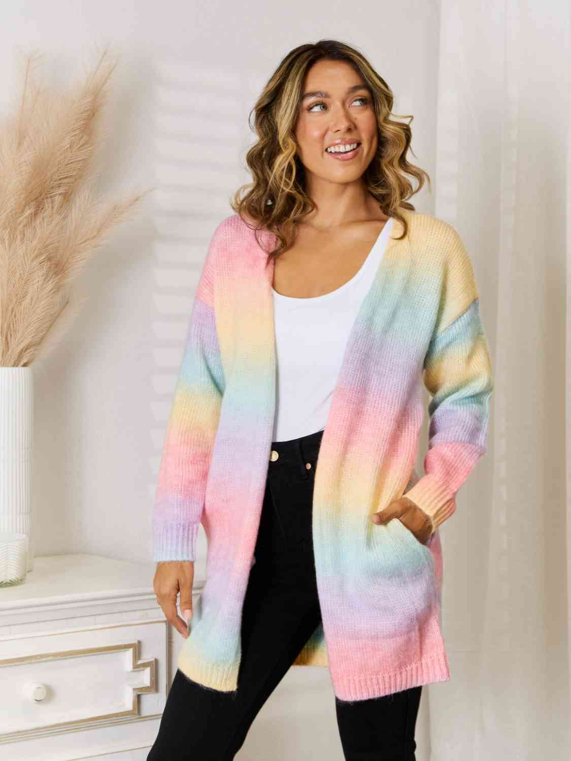 Full Size Gradient Open Front Cardigan - Ladyez