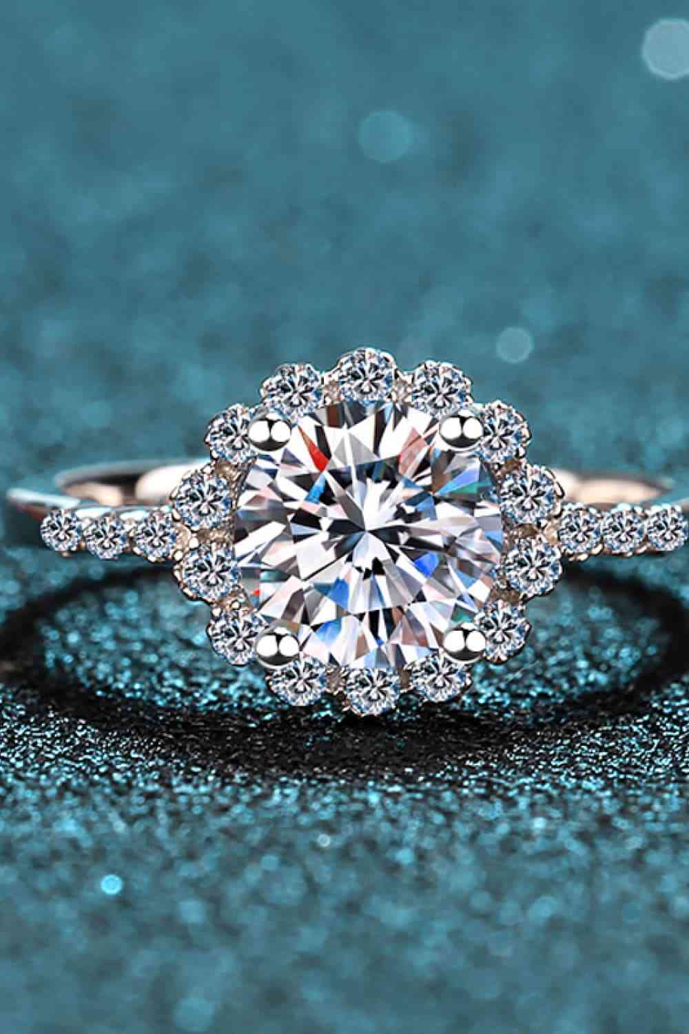 1 Carat Moissanite Rhodium-Plated Halo Ring - Ladyez