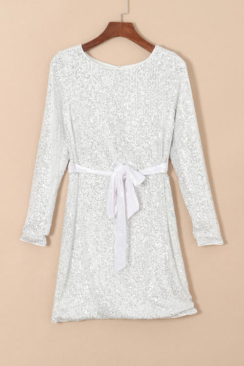 Sequin Tie Front T-Shirt Dress - Ladyez