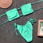 Frill Trim Ruched Bikini Set - Ladyez