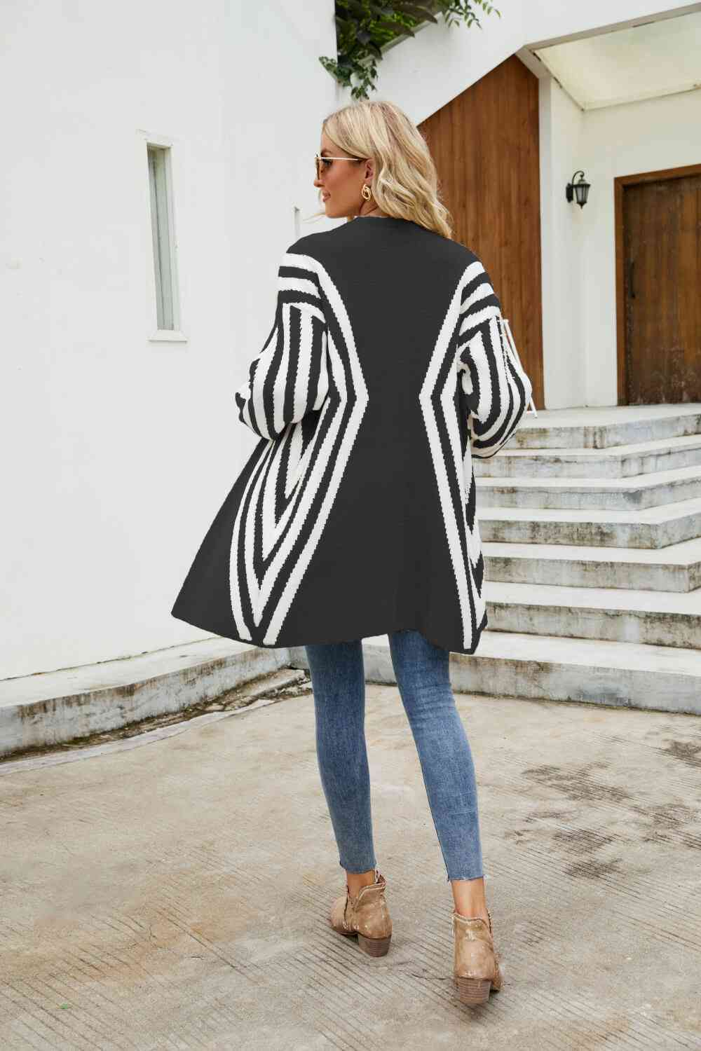 Woven Right Two-Tone Open Front Fuzzy Longline Cardigan - Ladyez