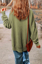 Dropped Shoulder Round Neck Long Sleeve Blouse - Ladyez