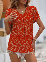 Ruche V-Neck Petal Sleeve Top - Ladyez