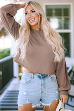 Round Neck Drop Shoulder Long Sleeve Top - Ladyez