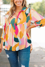 Heathered Collared Neck Long Sleeve Blouse - Ladyez
