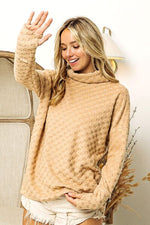 BiBi Checkered Round Neck Thumbhole Long Sleeve Top - Ladyez