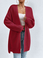 Open Front Dropped Shoulder Slit Cardigan - Ladyez