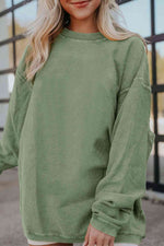 Ribbed Round Neck Drop Shoulder Sweatshirt - Ladyez