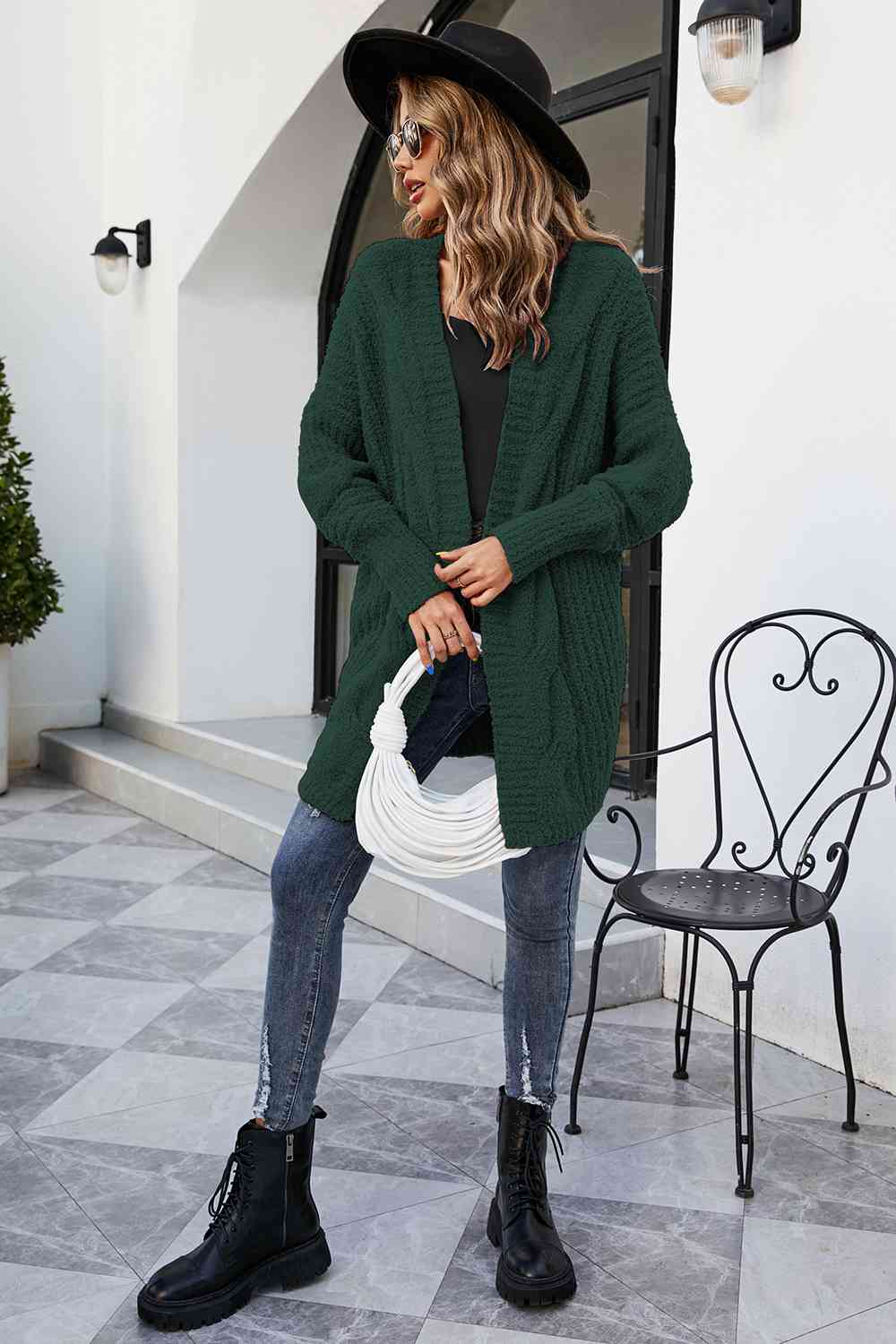 Open Front Dolman Sleeve Cardigan - Ladyez