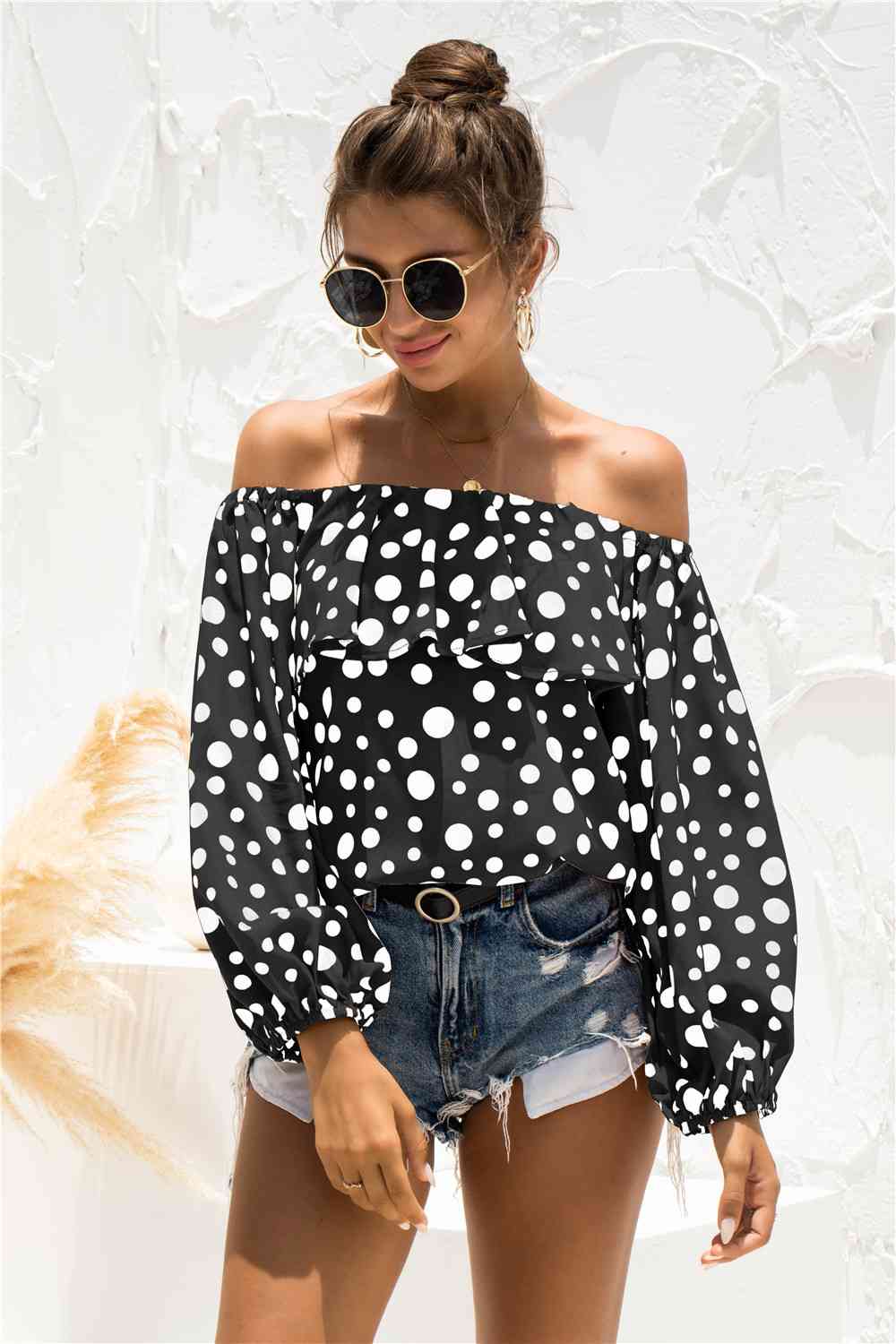 Polka Dot Off-Shoulder Layered Blouse - Ladyez