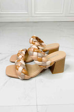 SODA Interwoven Ideas Braided Strap Block Heel Slide Sandal in Nude - Ladyez